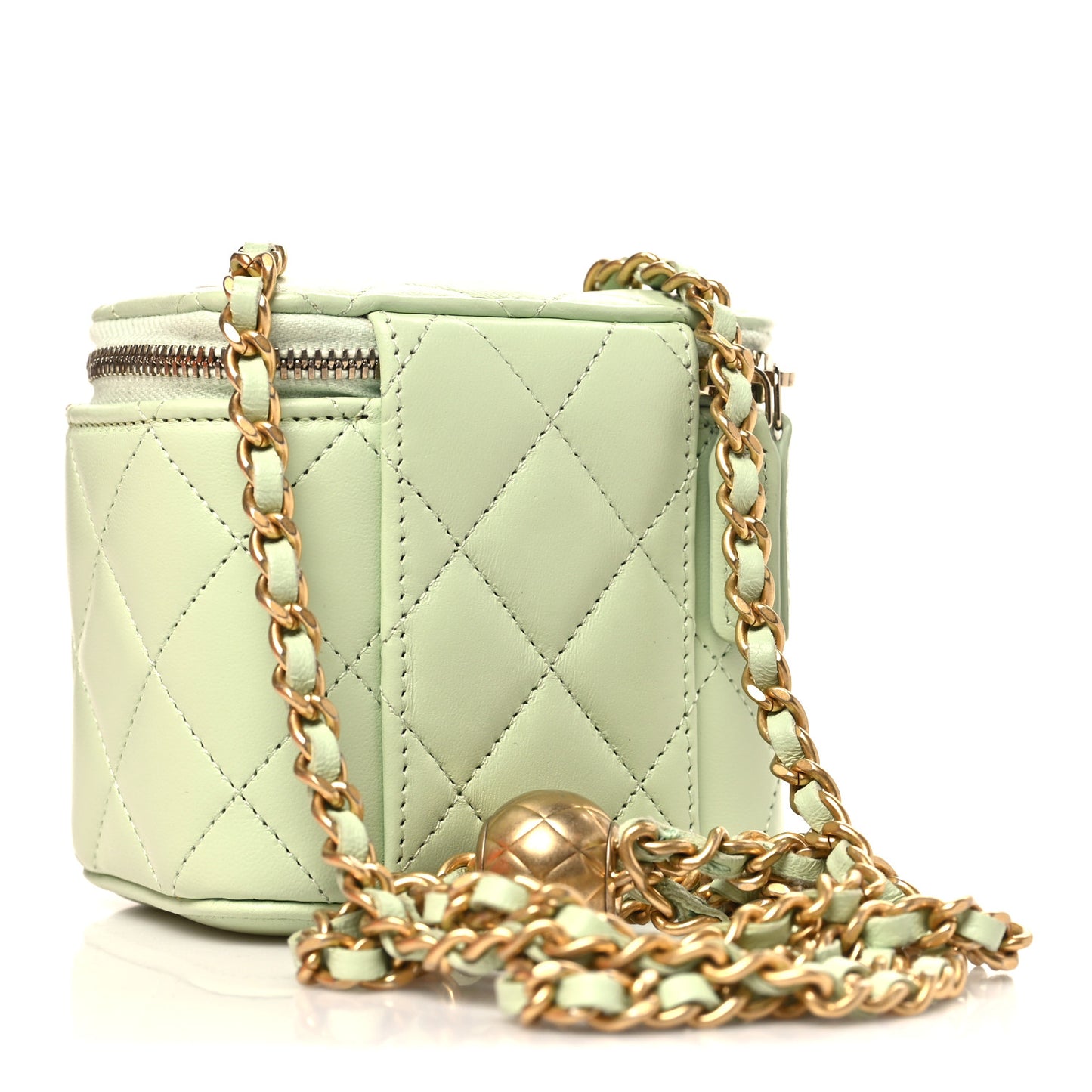 Lambskin Quilted Pearl Crush Mini Vanity Case With Chain Light Green