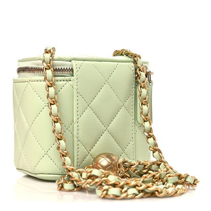 Chanel Lambskin Quilted Pearl Crush Mini Vanity Case With Chain Light Green 3 of 12