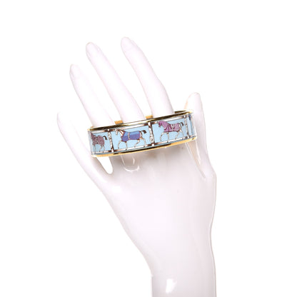 Hermes Enamel Printed Wide Horse Riding Motif Bracelet 70 2 of 5