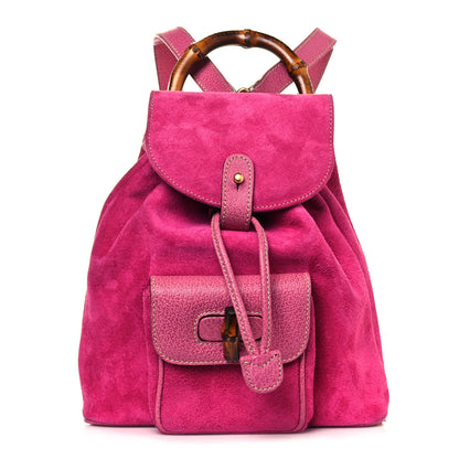 Gucci Suede Calfskin Bamboo Backpack Pink 1 of 12