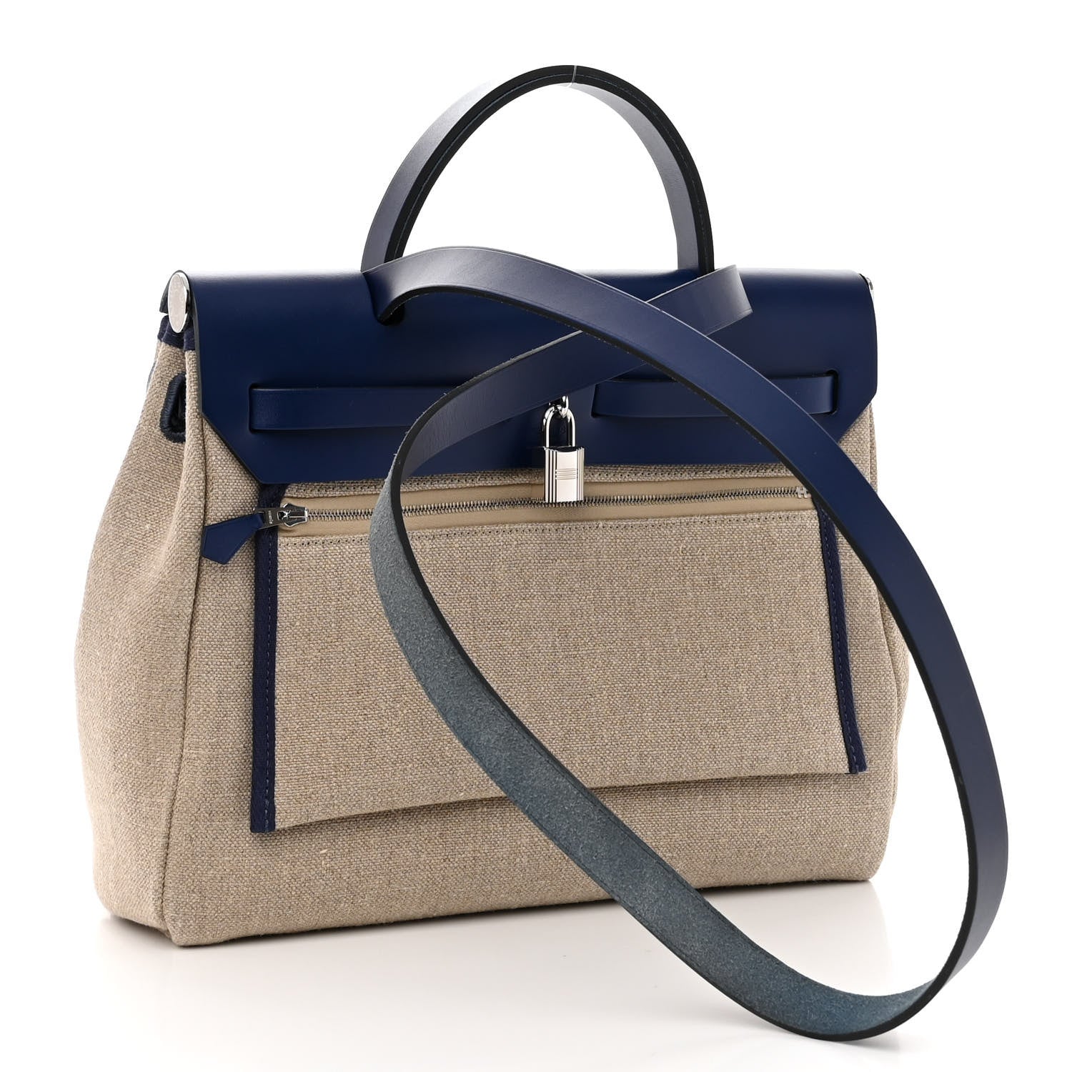 Hermes Military Toile Vache Hunter Herbag Zip Retourne 31 PM Bleu De France Ecru 2 of 8
