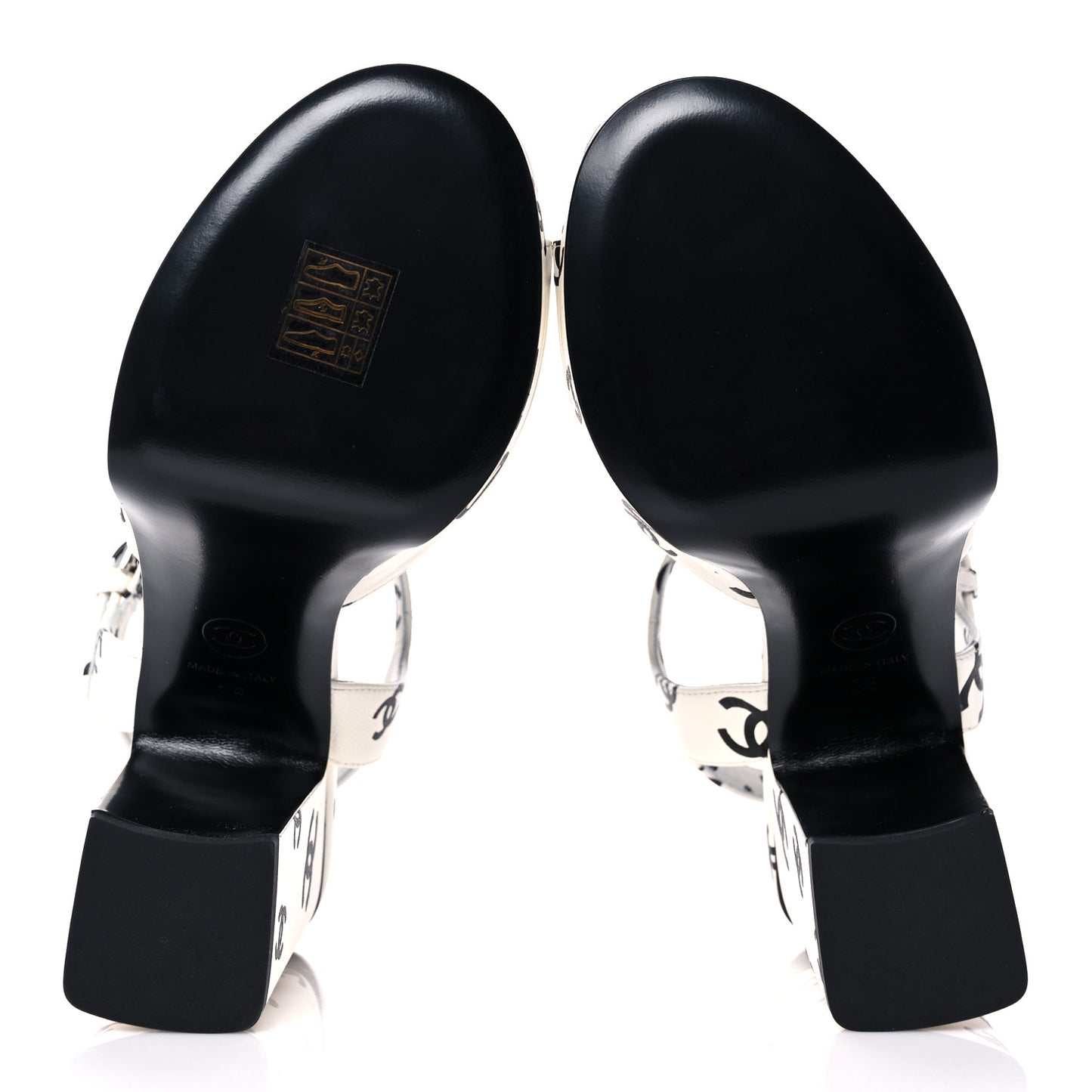 Printed Lambskin CC Platform Sandals 35 White Black