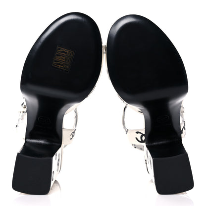 Chanel Printed Lambskin CC Platform Sandals 35 White Black 5 of 9