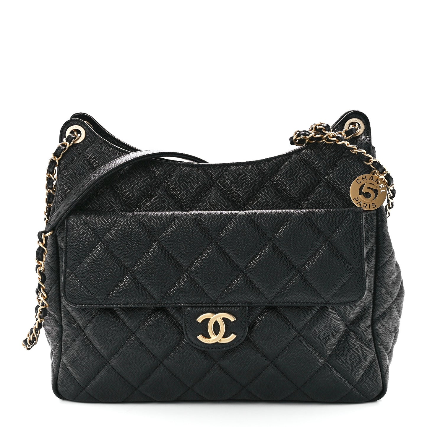 Caviar Quilted Large Wavy CC Hobo Black