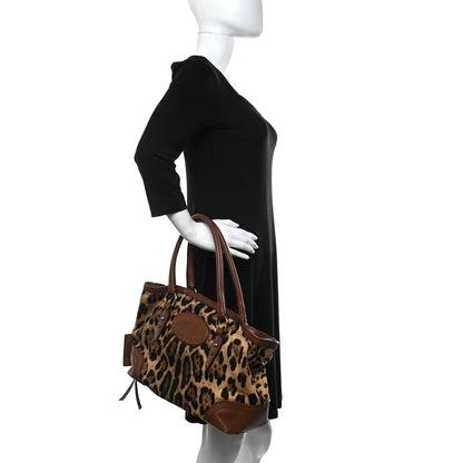 Dolce & Gabbana Leopard Print Canvas Calfskin Animalier Shoulder Bag Brown 2 of 13