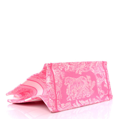 Christian Dior Canvas Embroidered Medium Toile De Jouy Reverse Book Tote Fluorescent Pink 3 of 17