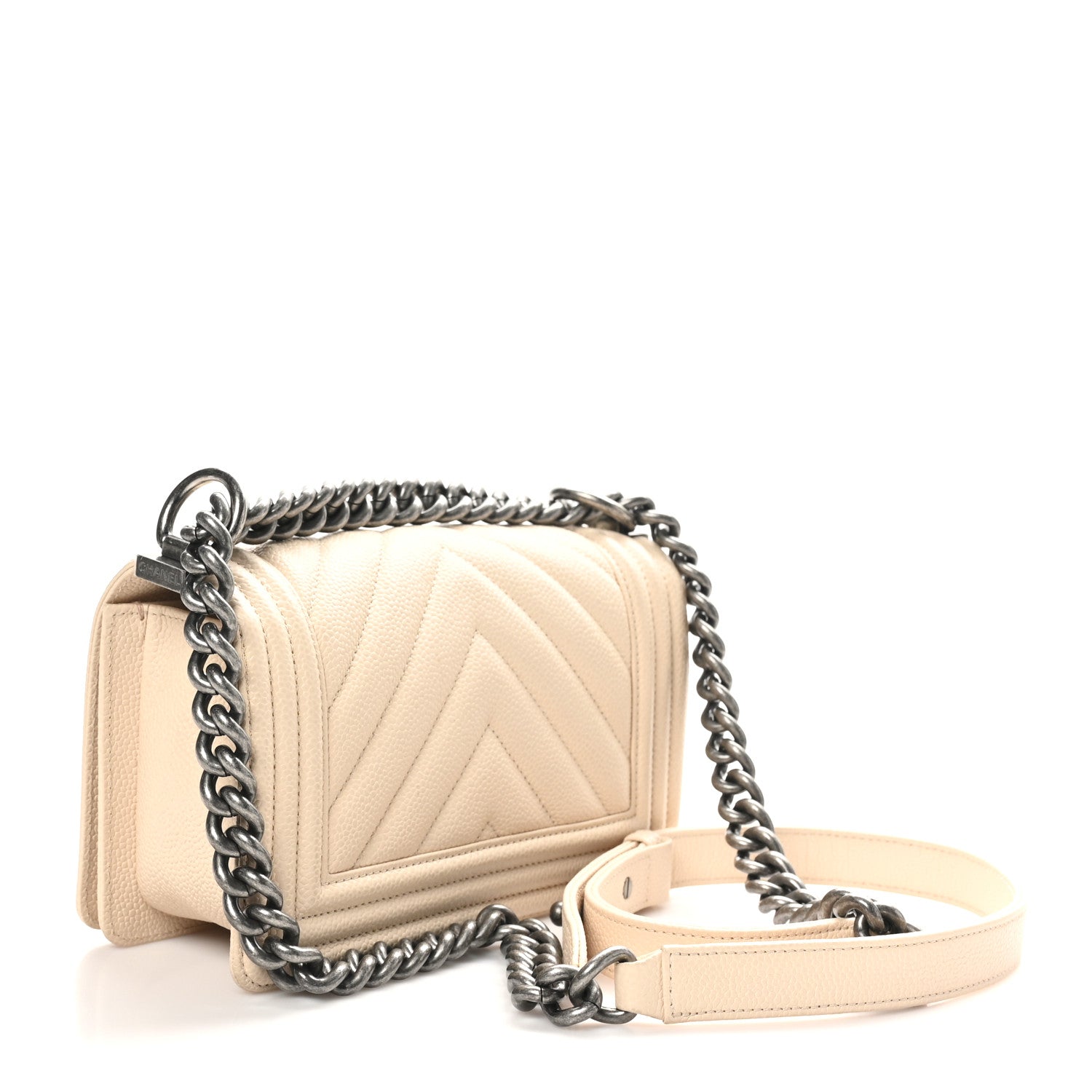 Chanel Caviar Chevron Quilted Small Boy Flap White 2 of 10