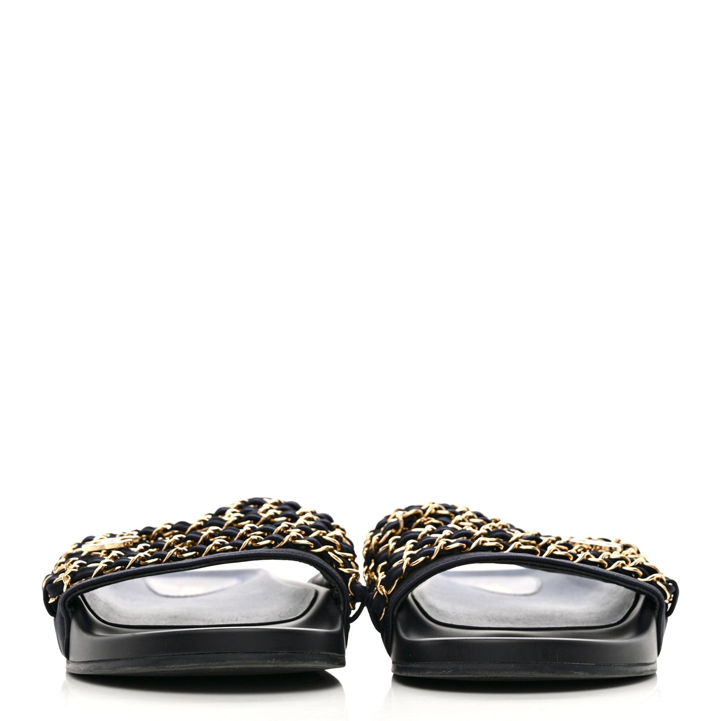 Satin Canvas Chain Slides Sandals Flats 40 Marine