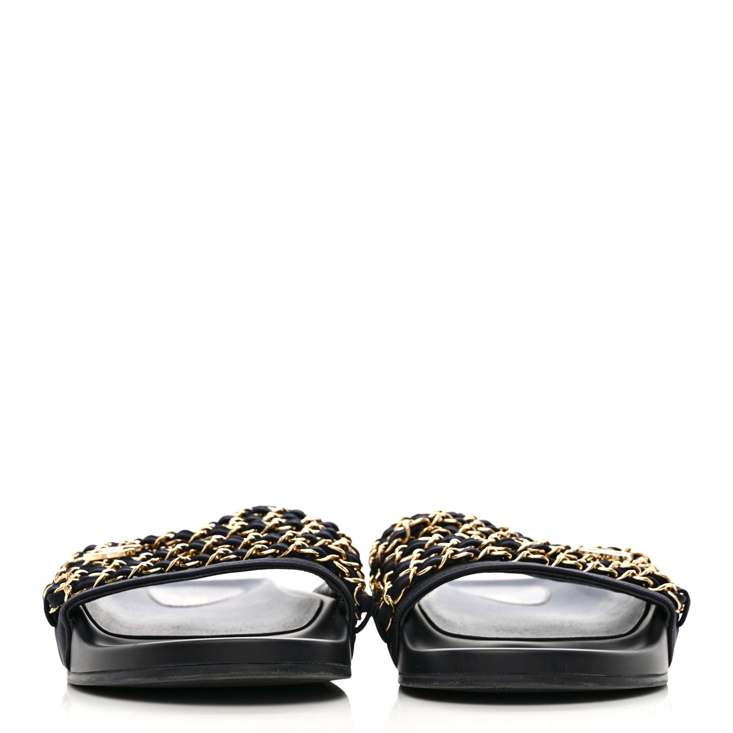 Chanel Satin Canvas Chain Slides Sandals Flats 40 Marine 2 of 11