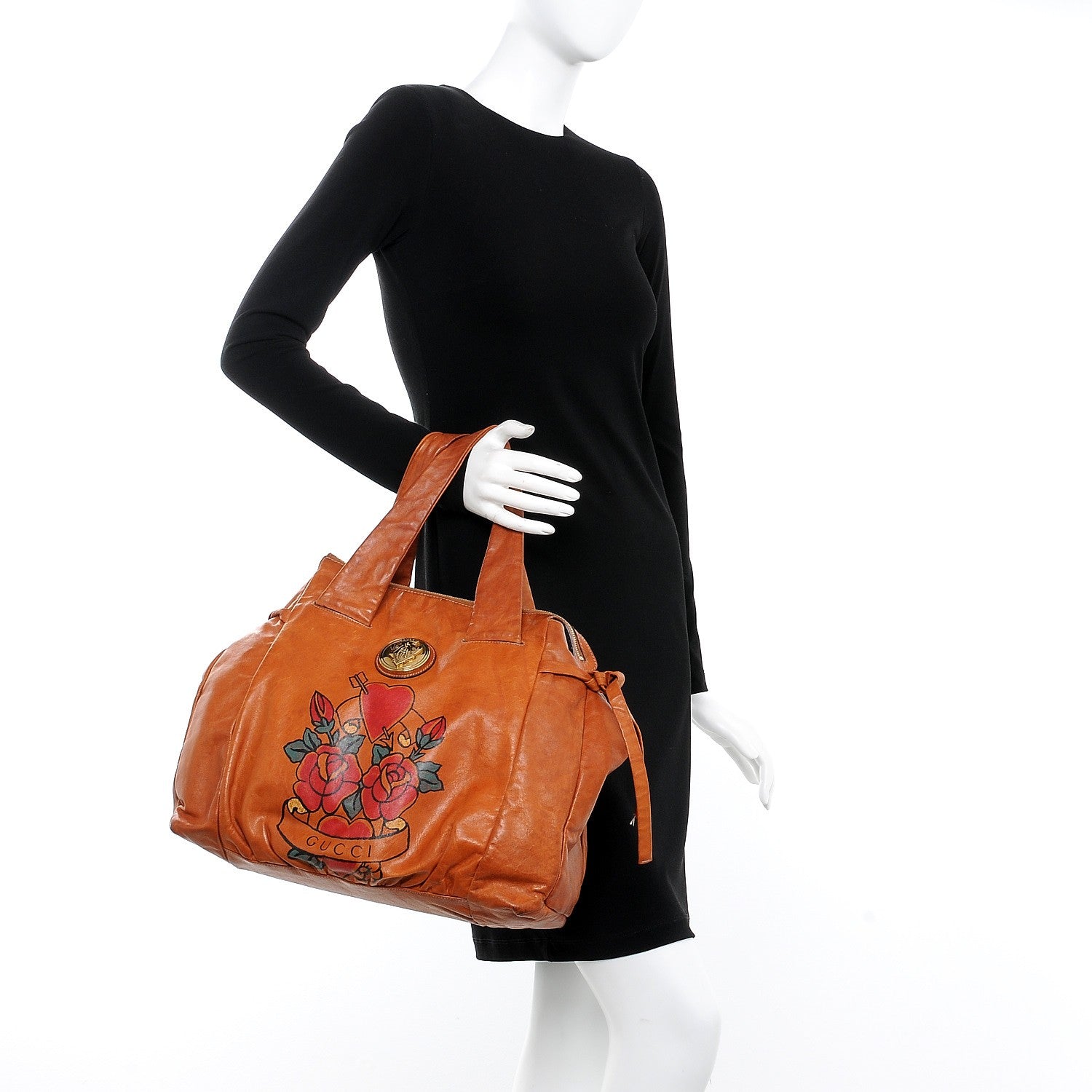 Gucci Calfkin Tattoo Heart Large Hysteria Tote Tan 2 of 17