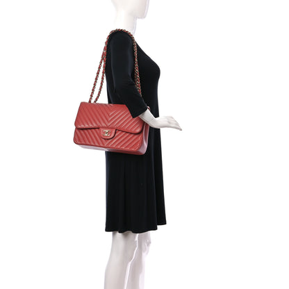 Chanel Lambskin Chevron Quilted Jumbo Double Flap Red 2 of 15
