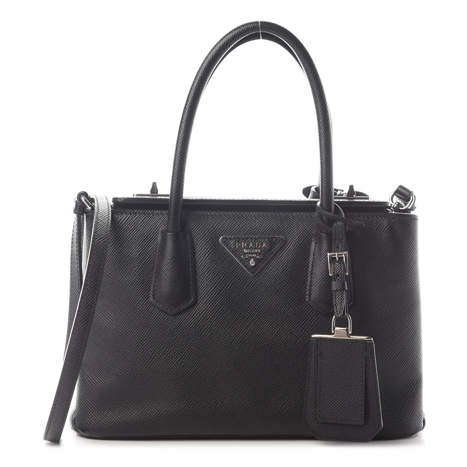 Prada Saffiano Cuir Small Twin Tote Black 1 of 9