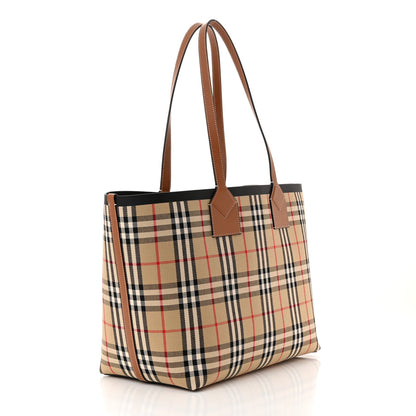 Burberry Cotton Vintage Check Medium London Tote Bag Briar Brown Black 4 of 10