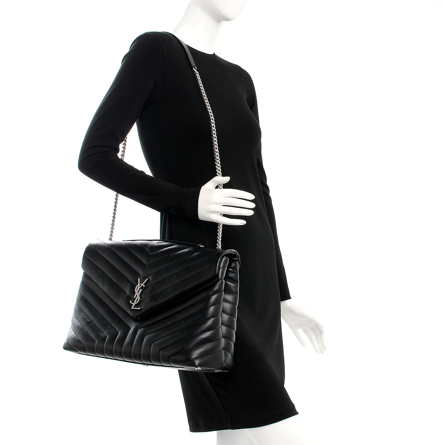 Saint Laurent Calfskin Y Quilted Monogram Large Loulou Chain Satchel Black 2 of 8