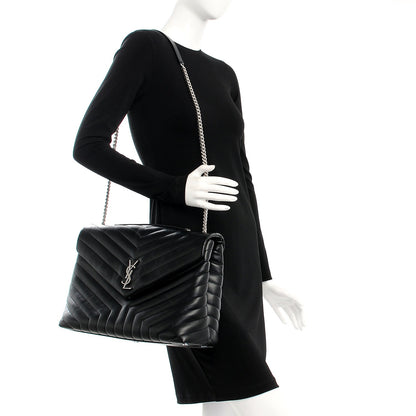 Saint Laurent Calfskin Y Quilted Monogram Large Loulou Chain Satchel Black 2 of 8