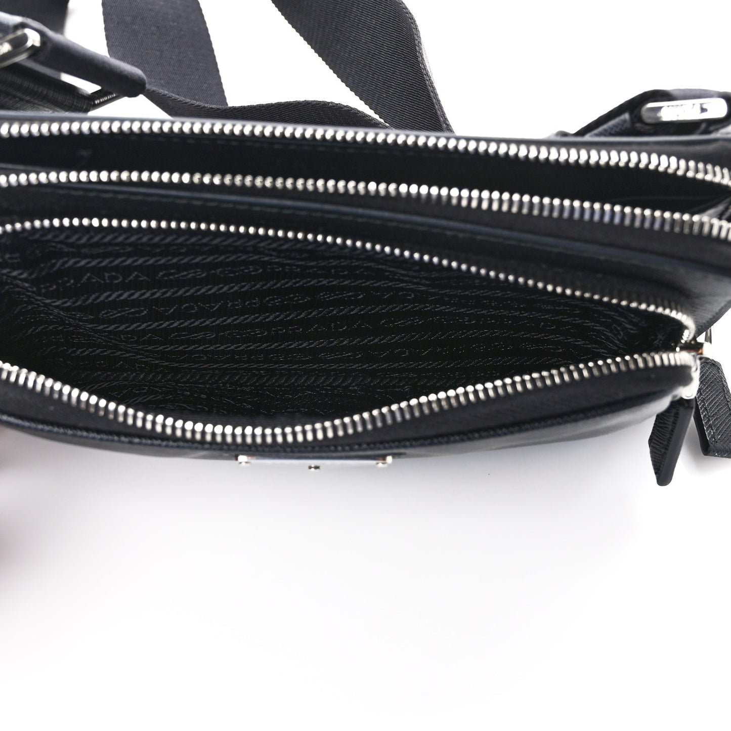 Saffiano Travel Double Zip Crossbody Belt Bag Black