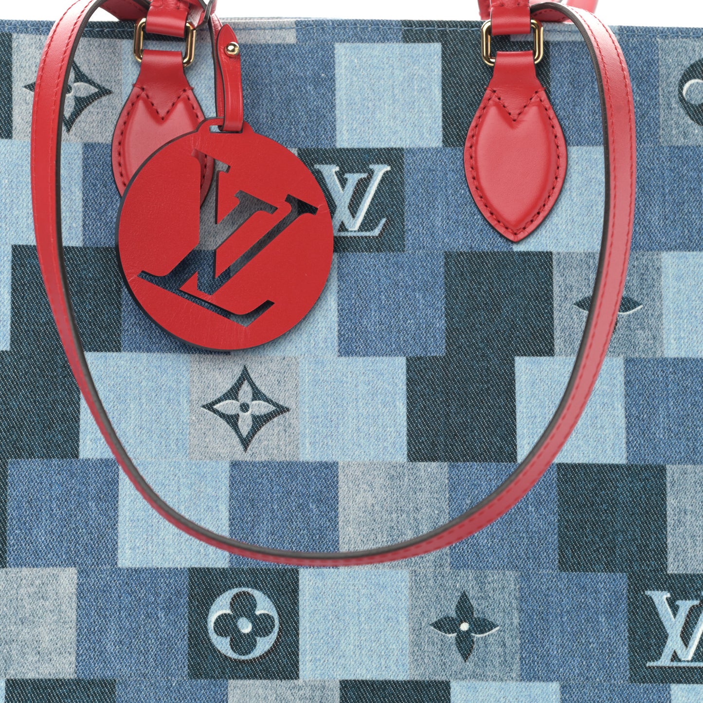 Denim Damier Monogram Onthego Blue Rouge