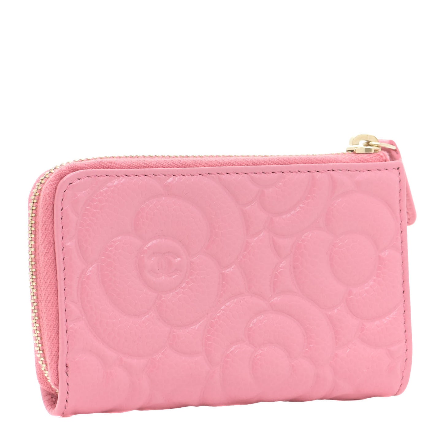 Caviar Camellia Embossed Key Holder Case Pink