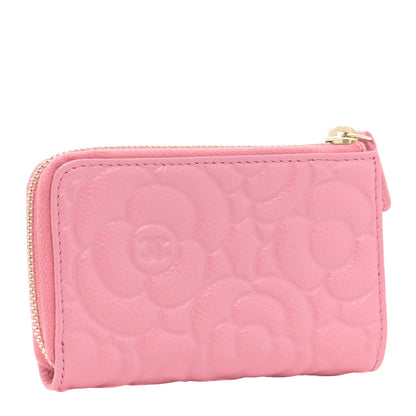 Chanel Caviar Camellia Embossed Key Holder Case Pink 2 of 9