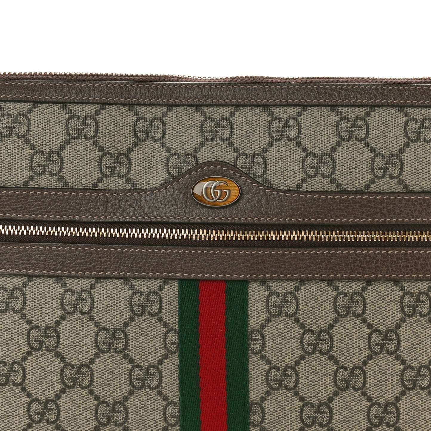 GG Supreme Monogram Large Ophidia Pouch Clutch Brown