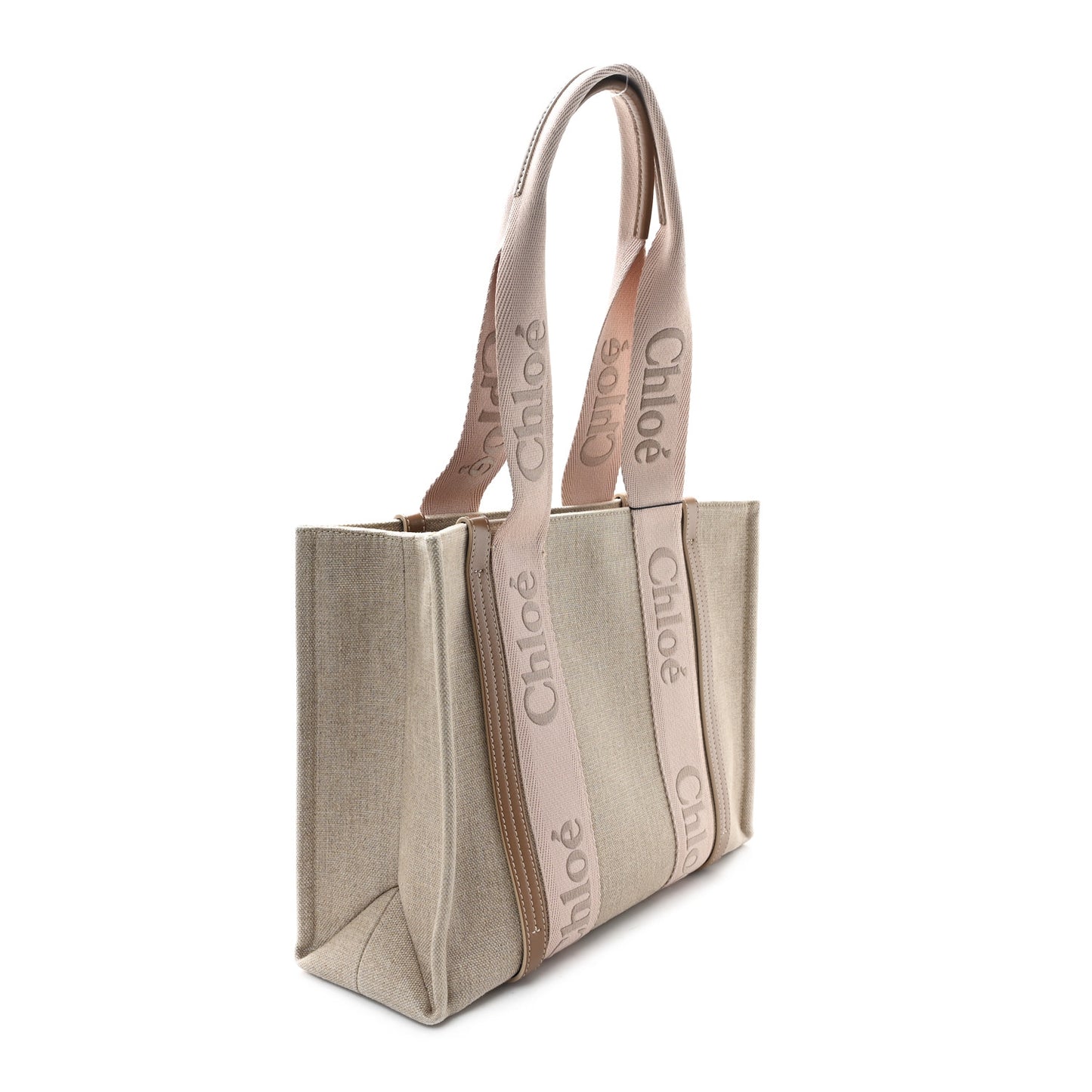 Linen Calfskin Medium Woody Ribbon Tote Blushy Beige