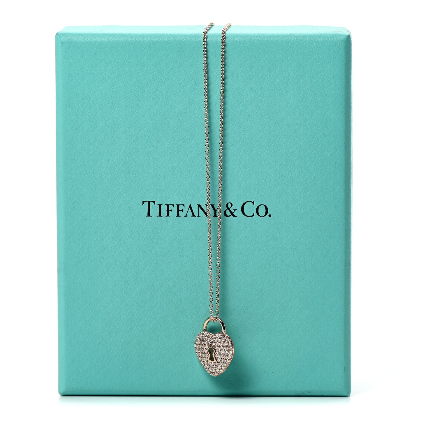18K Rose Gold Diamond Heart Lock Pendant Necklace