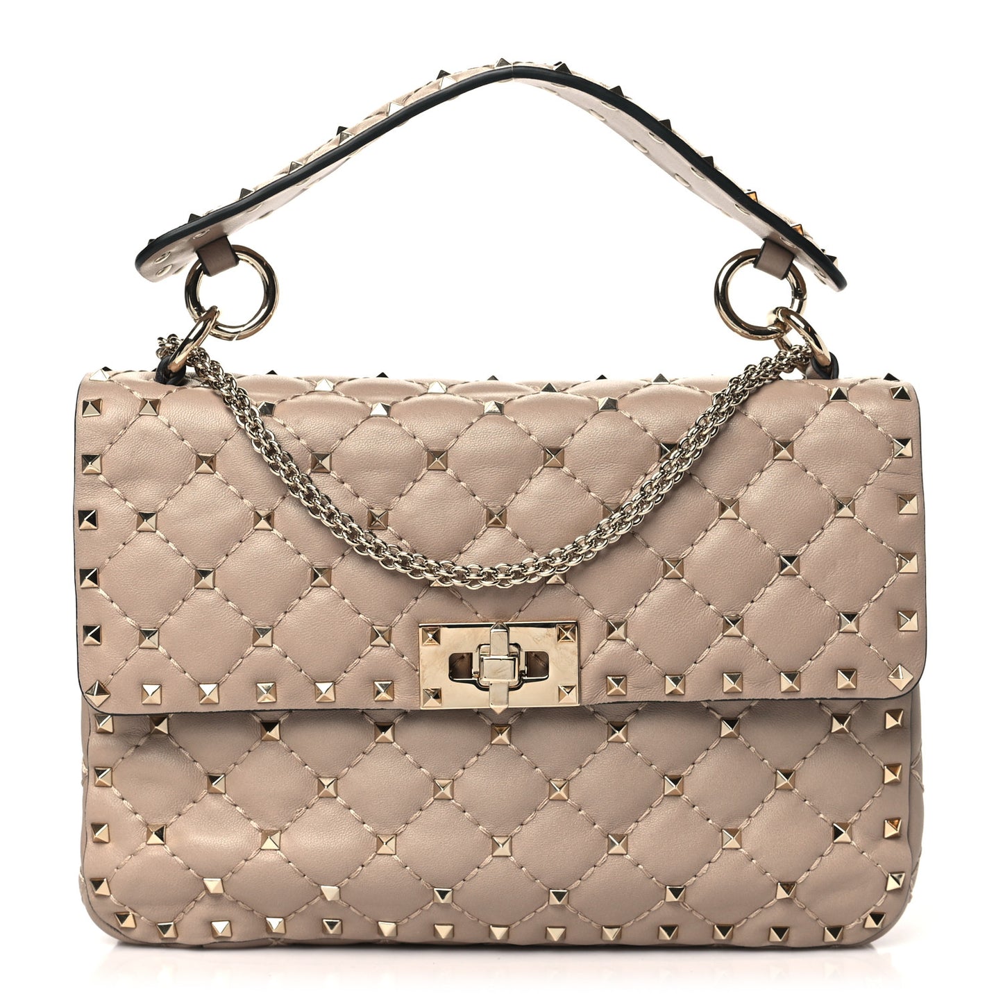 Nappa Medium Rockstud Spike Shoulder Bag Poudre