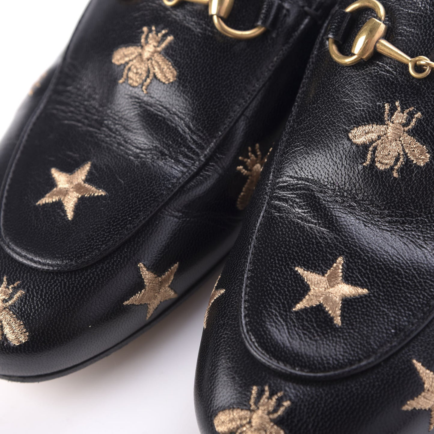 Goatskin Bee Star Embroidered Womens Princetown Slippers 37 Black
