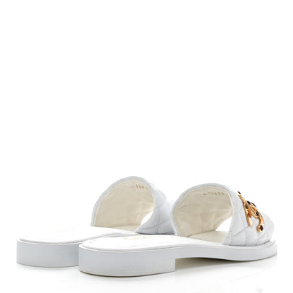 Chanel Shiny Goatskin Quilted CC Mules Sandals 37.5 White 4 of 9