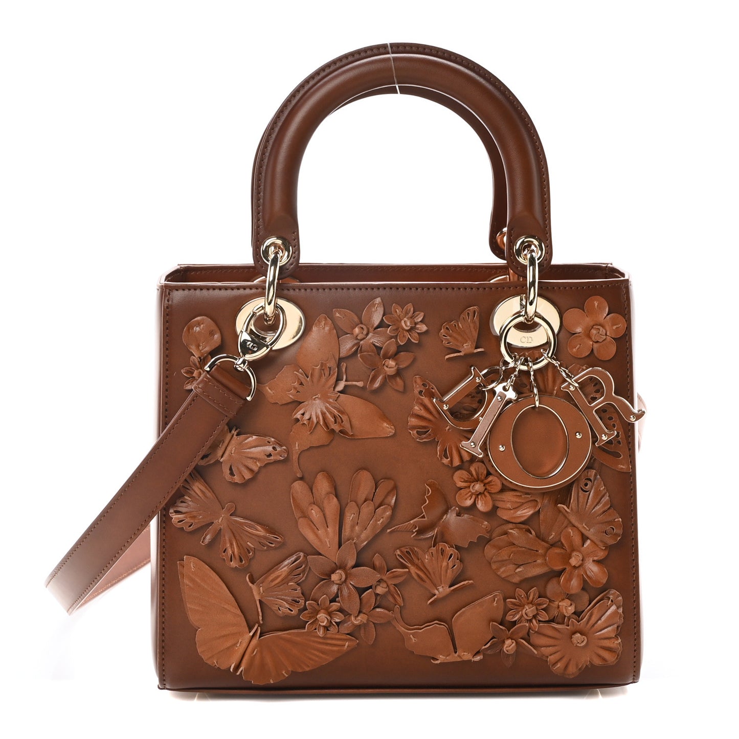 Calfskin 3D Butterfly Embellished Medium Lady Dior Brown