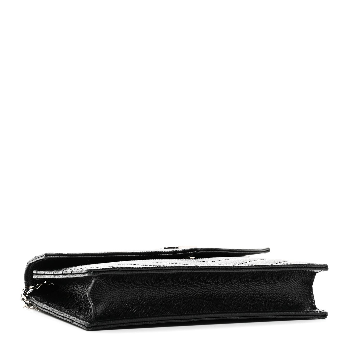 Grain De Poudre Matelasse Chevron Monogram Envelope Chain Wallet Black