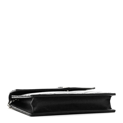 Saint Laurent Grain De Poudre Matelasse Chevron Monogram Envelope Chain Wallet Black 4 of 9