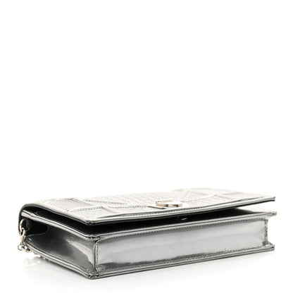 Christian Dior Metallic Patent Micro-Cannage Diorama Wallet on Chain Pouch Silver 4 of 14
