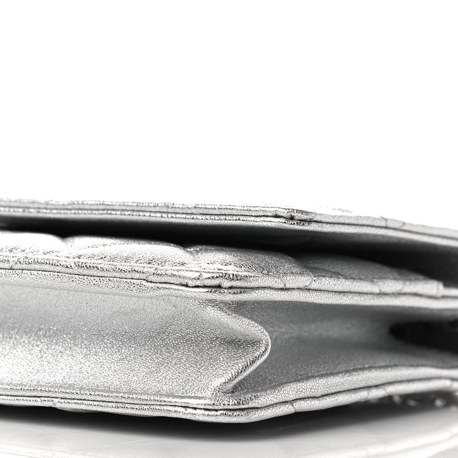 Chanel Metallic Lambskin Quilted Wallet On Chain WOC Silver 9 of 10