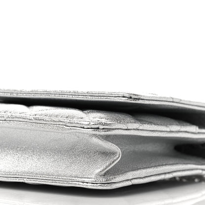 Chanel Metallic Lambskin Quilted Wallet On Chain WOC Silver 9 of 10