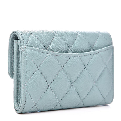 Chanel Caviar Quilted Flap Card Holder Wallet Light Blue 3 of 10