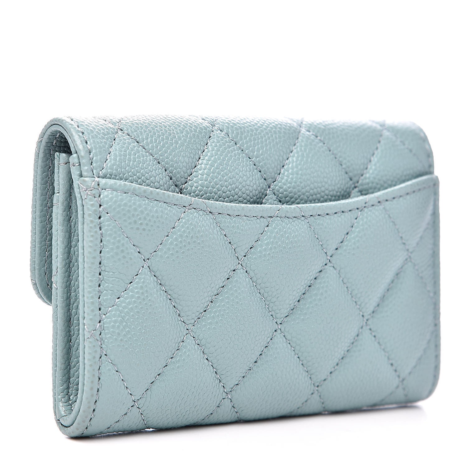Chanel Caviar Quilted Flap Card Holder Wallet Light Blue 3 of 10