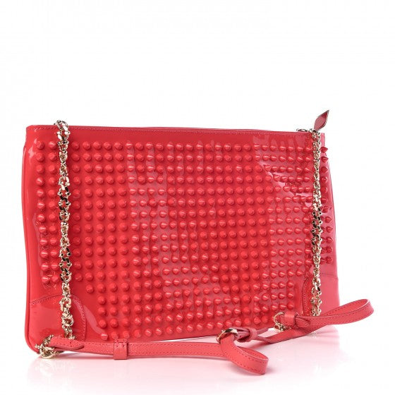 Calfskin Studded Loubiposh Chain Clutch Framboisine