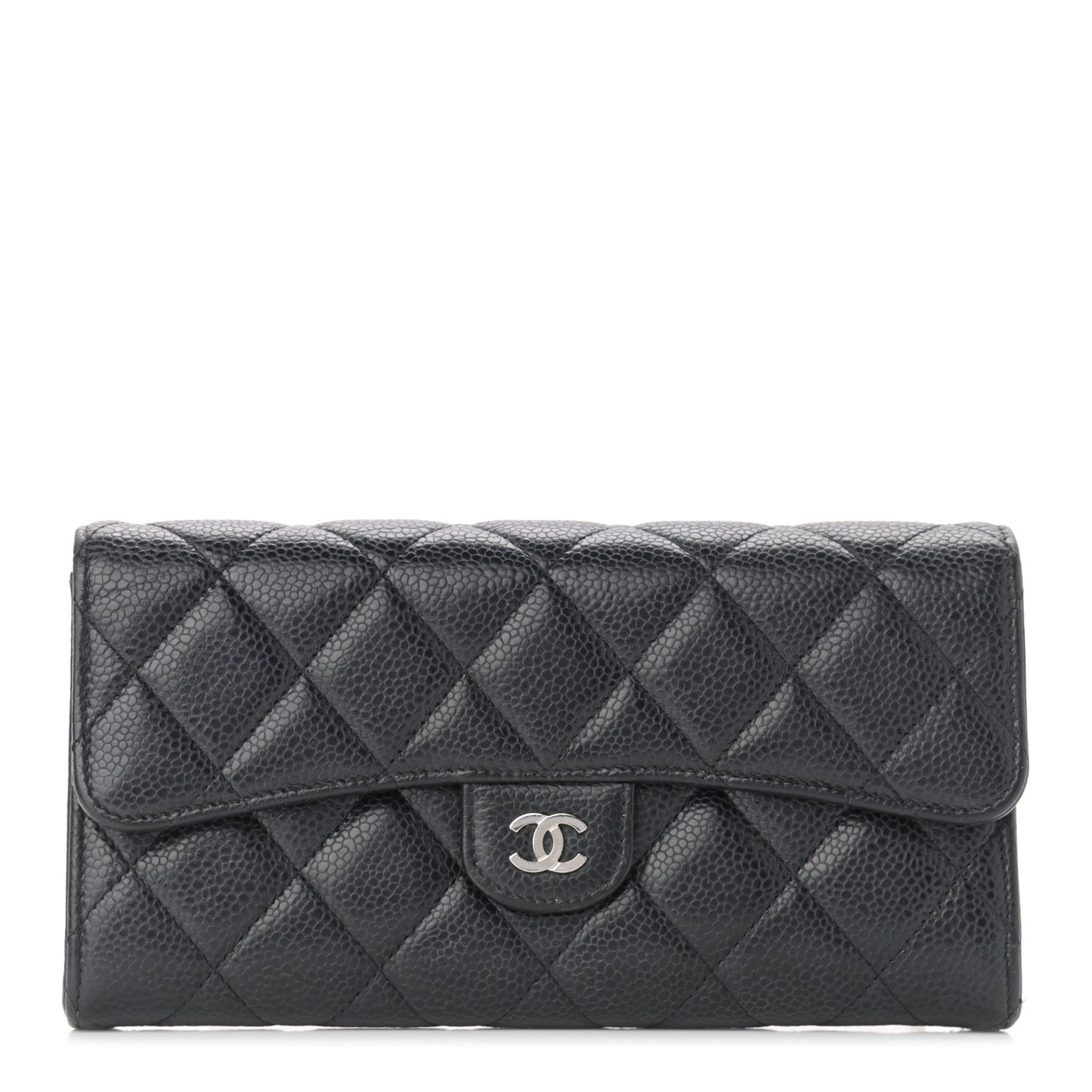 Caviar Quilted Large Gusset Flap Wallet Black