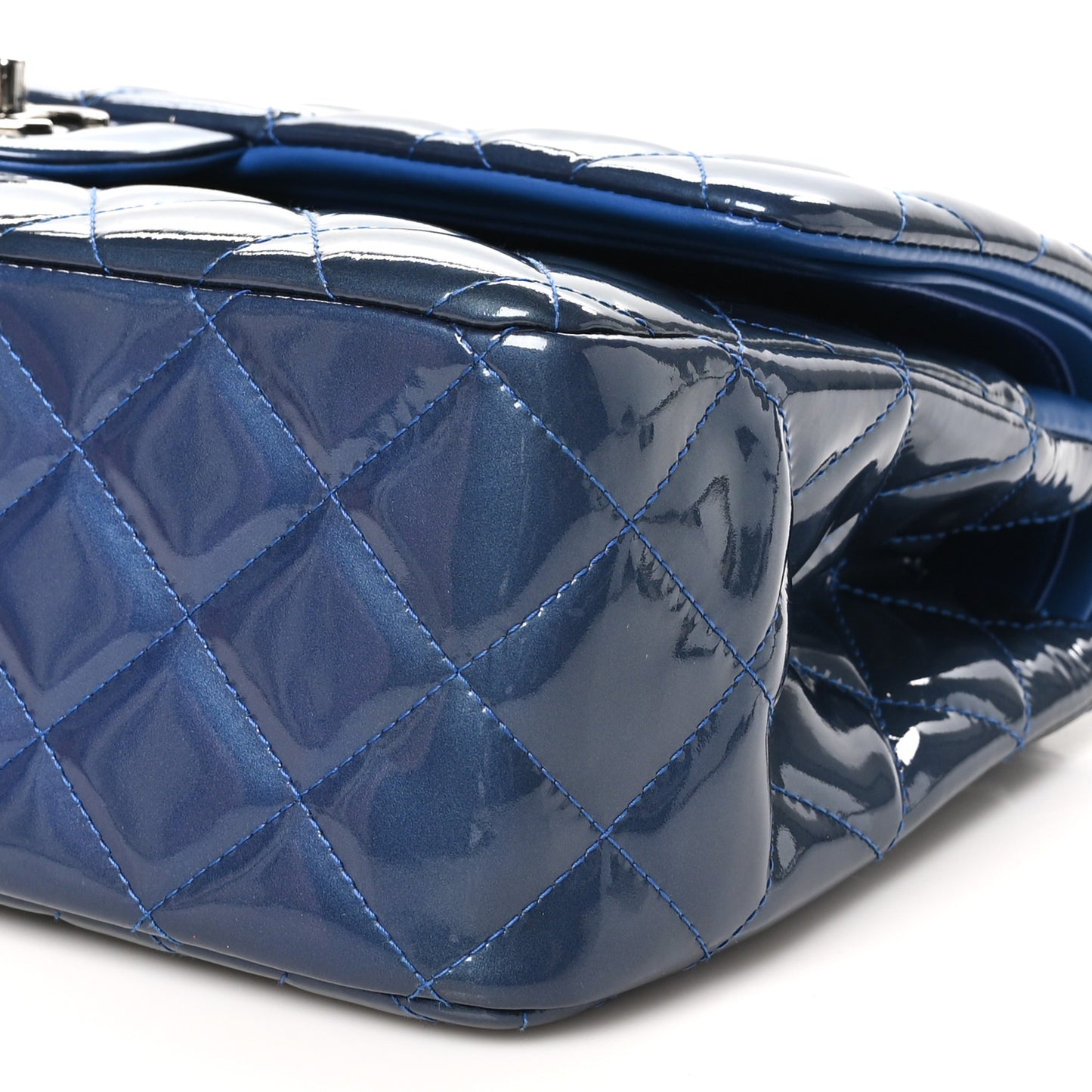 Patent Calfskin Quilted Jumbo Double Flap Blue