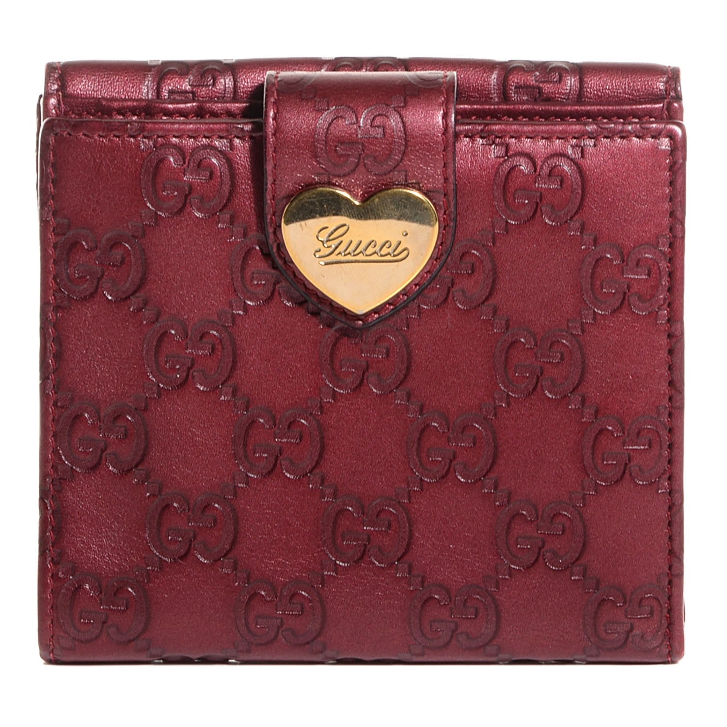 Gucci Guccisima Heart Flap French Wallet Dark Red 1 of 7