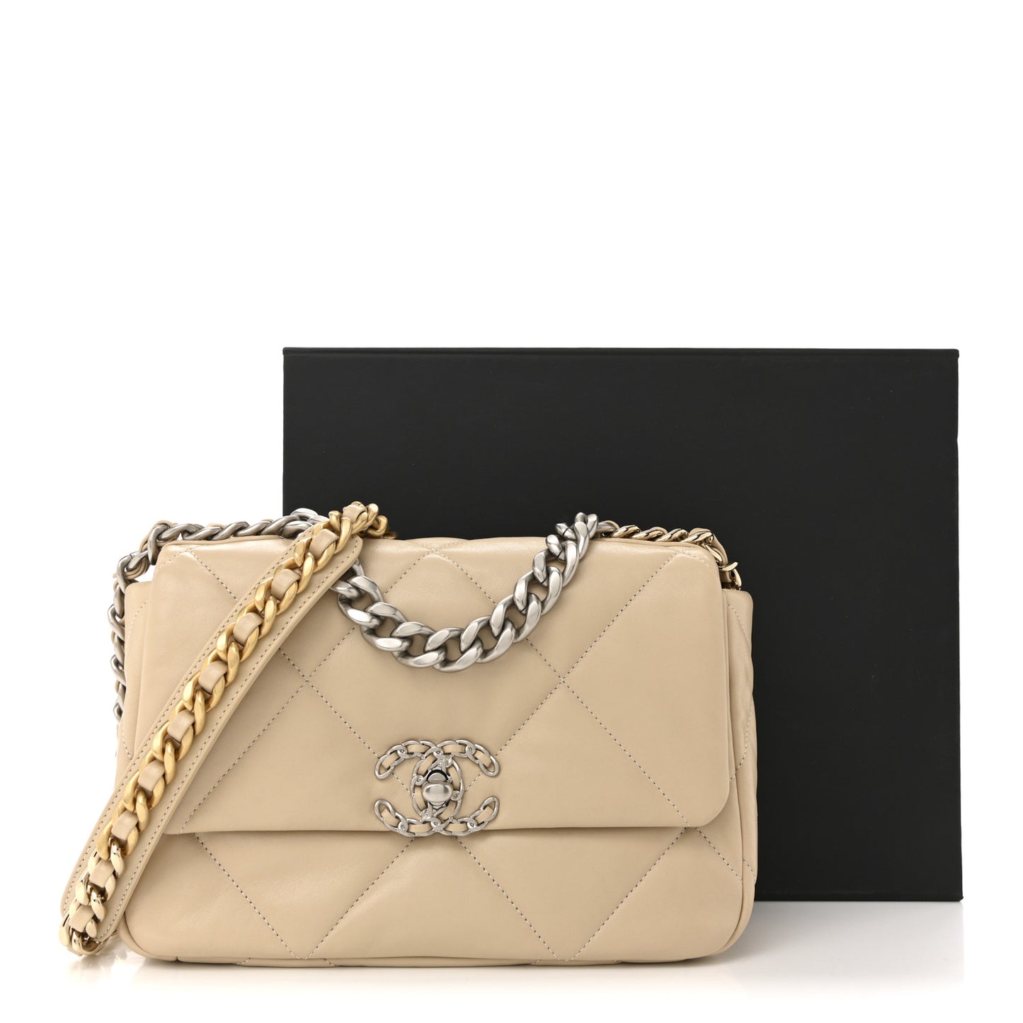 Lambskin Quilted Medium Chanel 19 Flap Beige