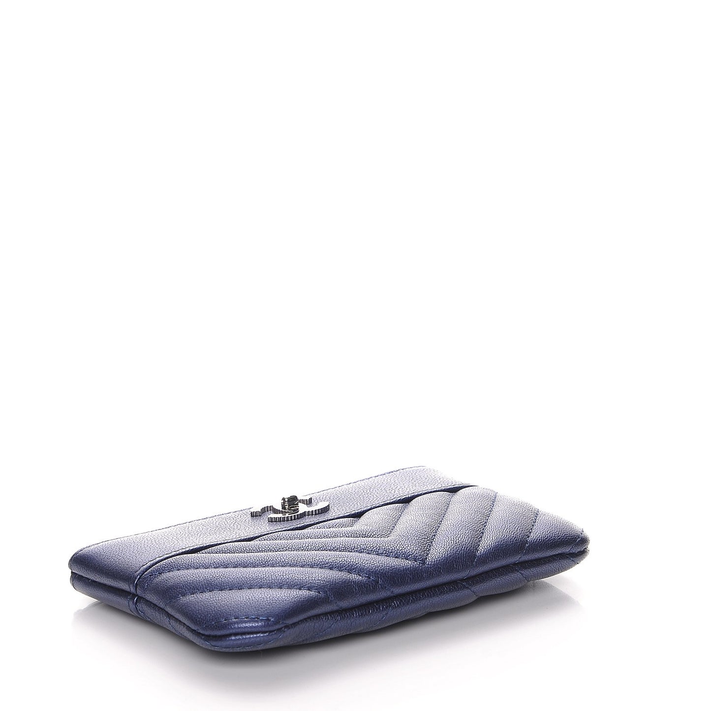 Metallic Sheepskin Chevron Quilted Small Vintage Mademoiselle Cosmetic Case Navy