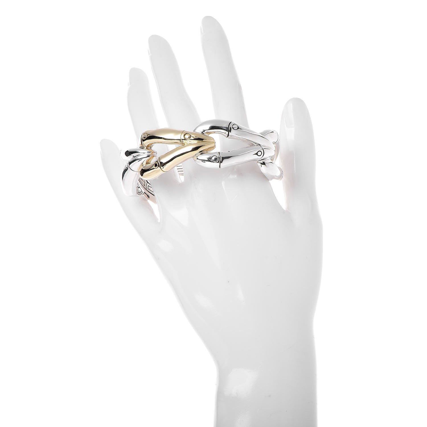 John Hardy 18K Yellow Gold Sterling Silver Bamboo Hinged Bangle 2 of 4