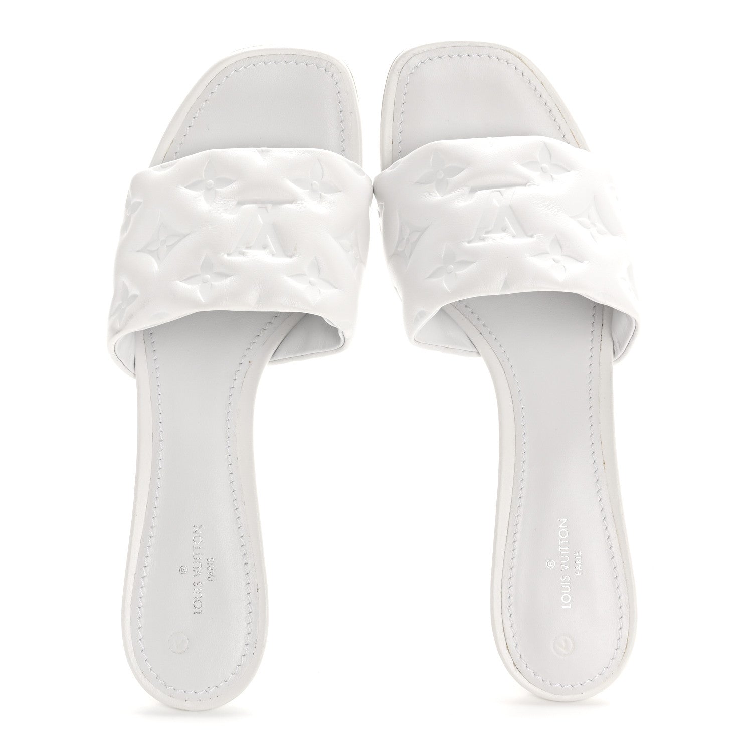 Louis Vuitton Lambskin Embossed Monogram Revival Mid Heel Mules 39 White 2 of 9