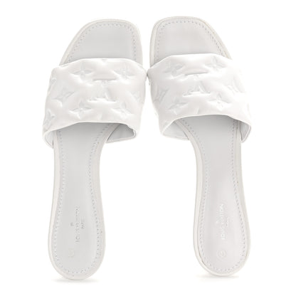 Louis Vuitton Lambskin Embossed Monogram Revival Mid Heel Mules 39 White 2 of 9
