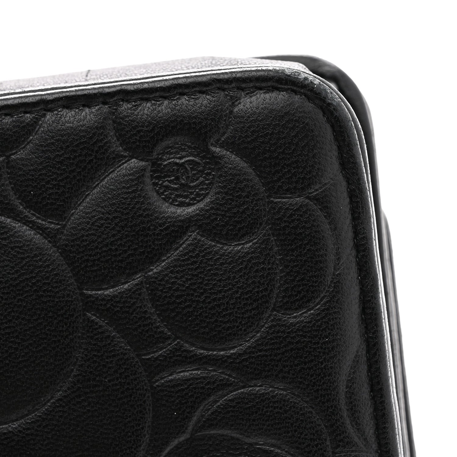 Chanel Lambskin Camellia Embossed Wallet On Chain WOC Black 14 of 15