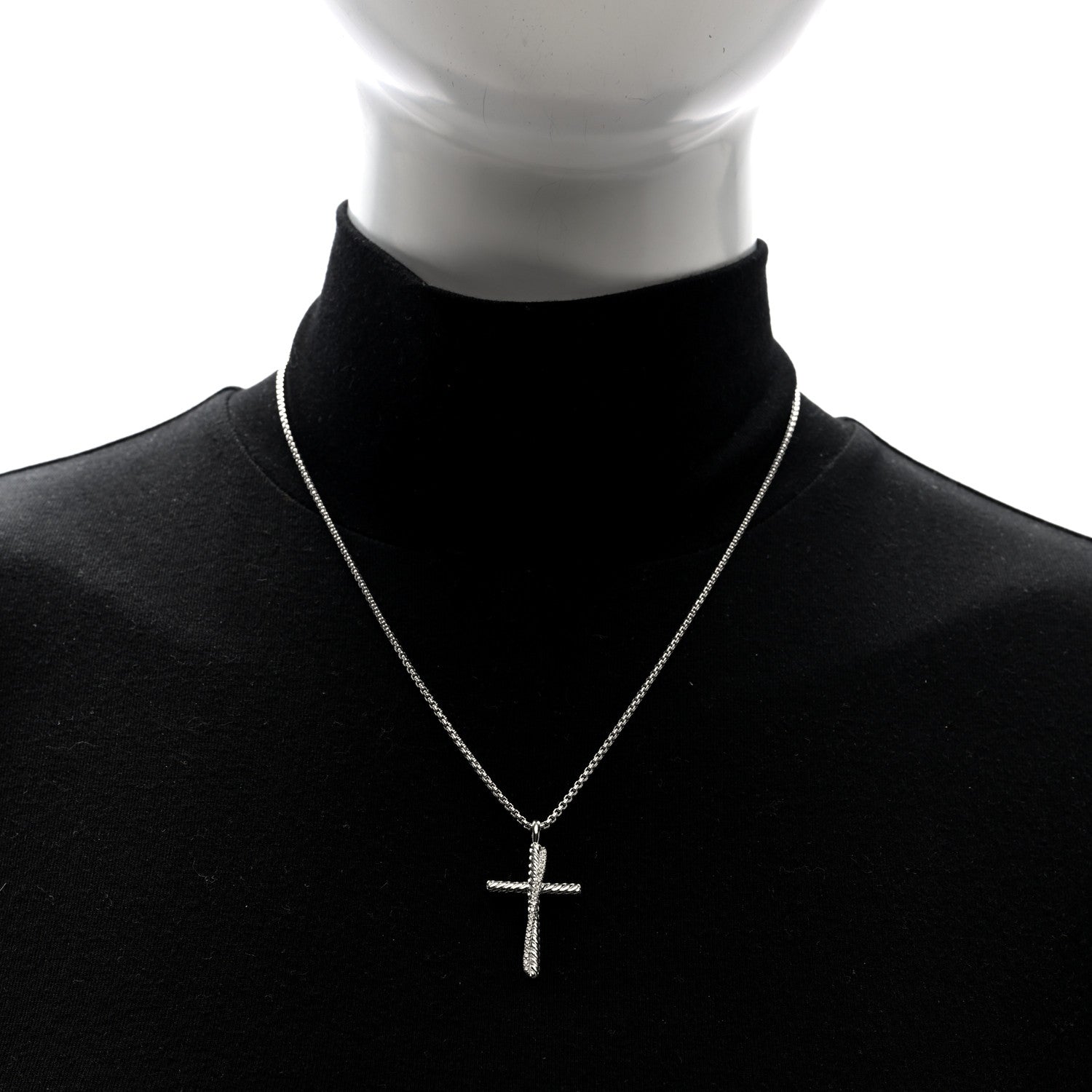 David Yurman Sterling Silver Diamond 35mm Crossover Cross Necklace 2 of 6