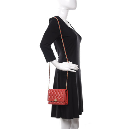 Chanel Lambskin Quilted Boy Wallet On Chain WOC Red 2 of 11