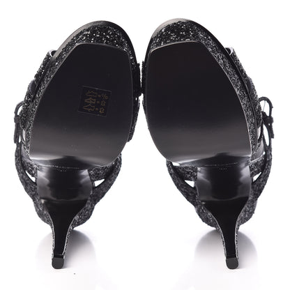 Saint Laurent Lacquer Ayers Glitter 105 Platform Sandals 38 Black 5 of 8